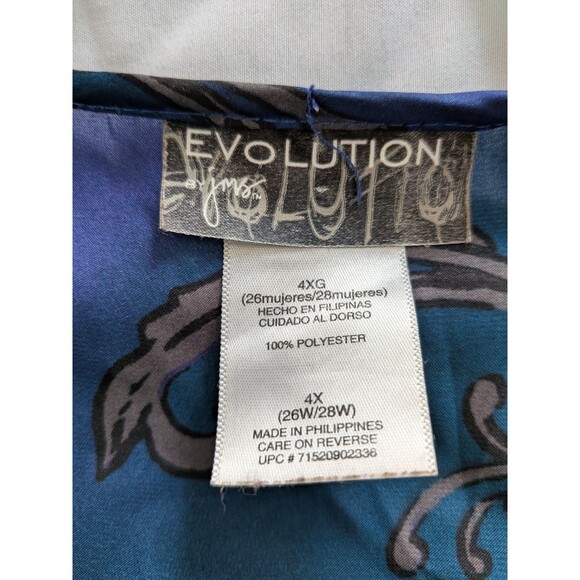 Evolution by JMS Top Womens 4X Purple Blue Paisley Peasant Boho Silky Blouse V - Picture 3 of 12